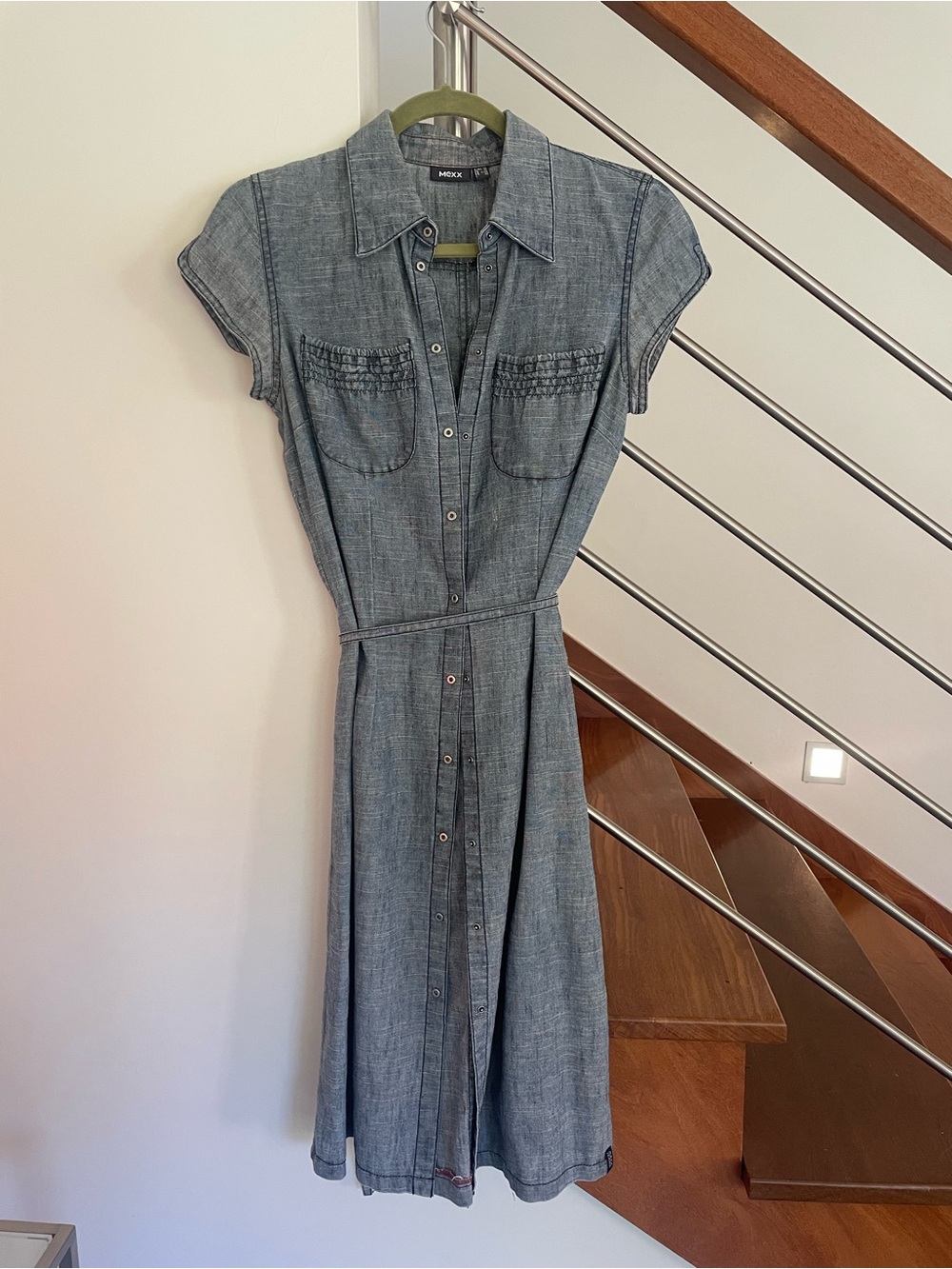 Mexx Chambray Button-Front Midi Dress in Blue